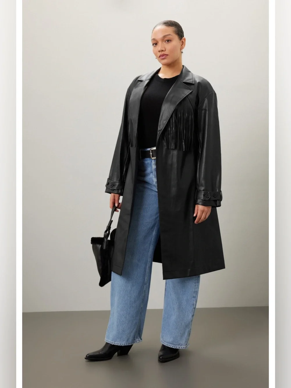 Jason Wu Vegan fringe Leather Trench in‎ Black